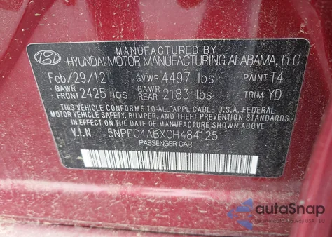 2012 Hyundai Sonata Limited 2.0T from USA, damaged, VIN 5NPEC4ABXCH484125
